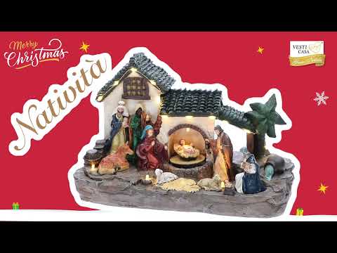 VESTIAMO CASA GRAN NATALE - Presepe Natalizio con Movimento, Musica e Luci LED Bianco Caldo h18 cm