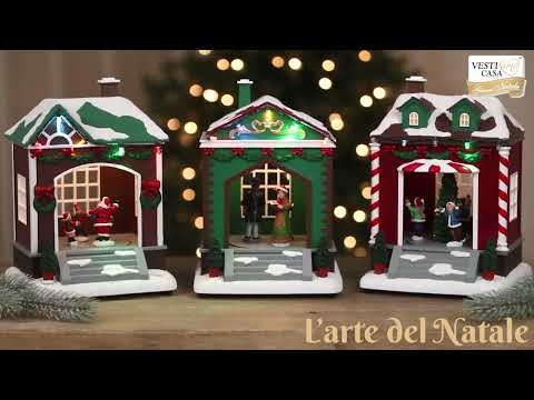 VESTIAMO CASA GRAN NATALE - Villaggio Natalizio Luminoso Musicale con Movimento e 11 LED Multicolor a Batterie h20,5 cm
