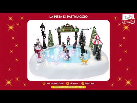 VESTIAMO CASA GRAN NATALE - Pista Pattinaggio Natalizia con Luci LED e Musica - h17x32x24 cm
