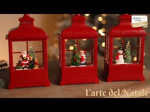 VESTIAMO CASA GRAN NATALE - Lanterna Natalizia LED con Effetto Neve e Musica a Batterie h27 cm