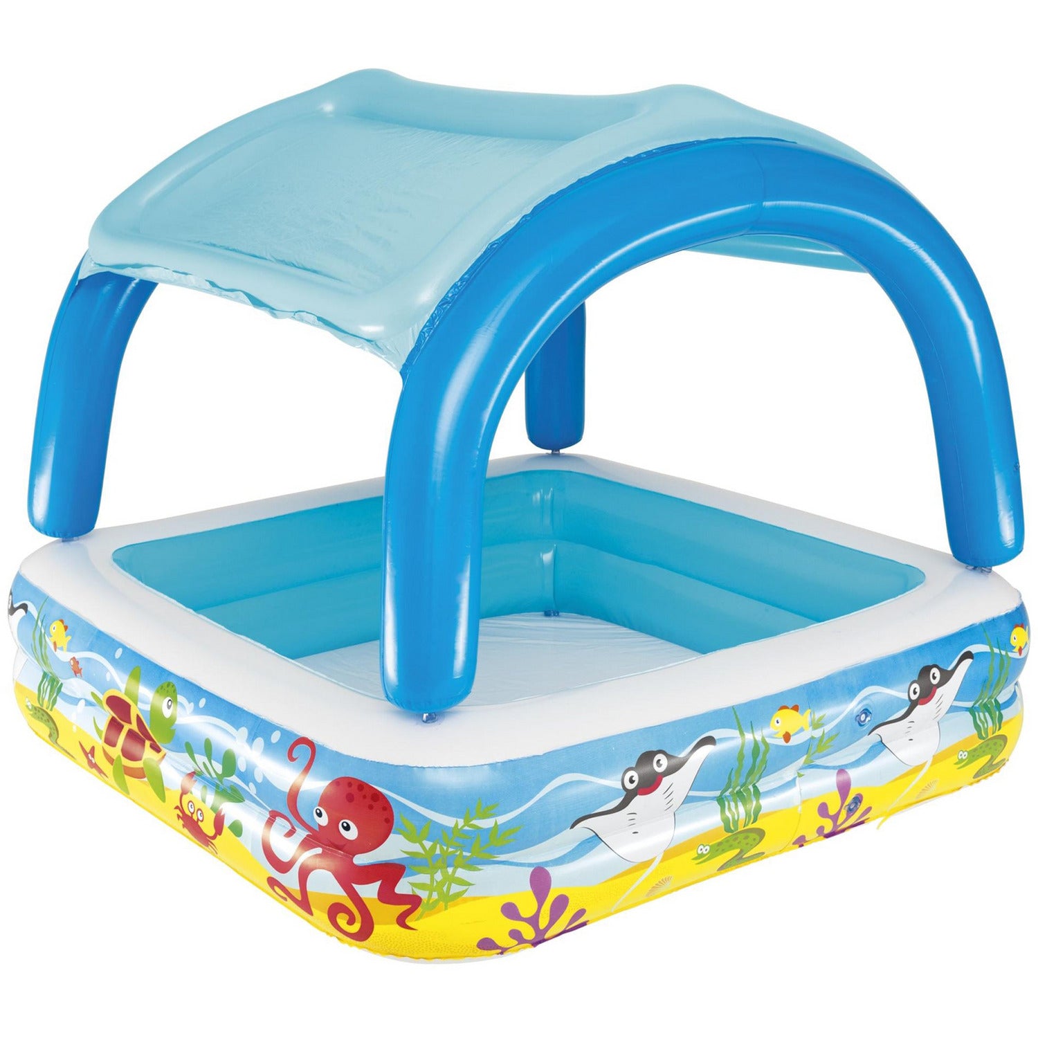 BESTWAY - Piscina per Bambini Pesci Tropicali con tetto di protezione solare - h114x140x140 cm