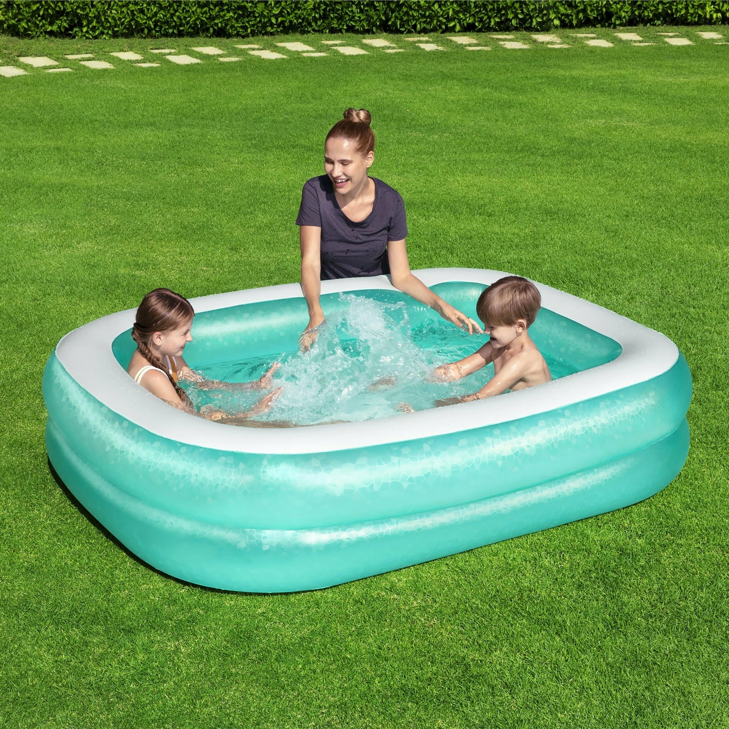 BESTWAY - Piscina Family gonfiabile rettangolare a 2 anelli - altezza 51x201x150 cm