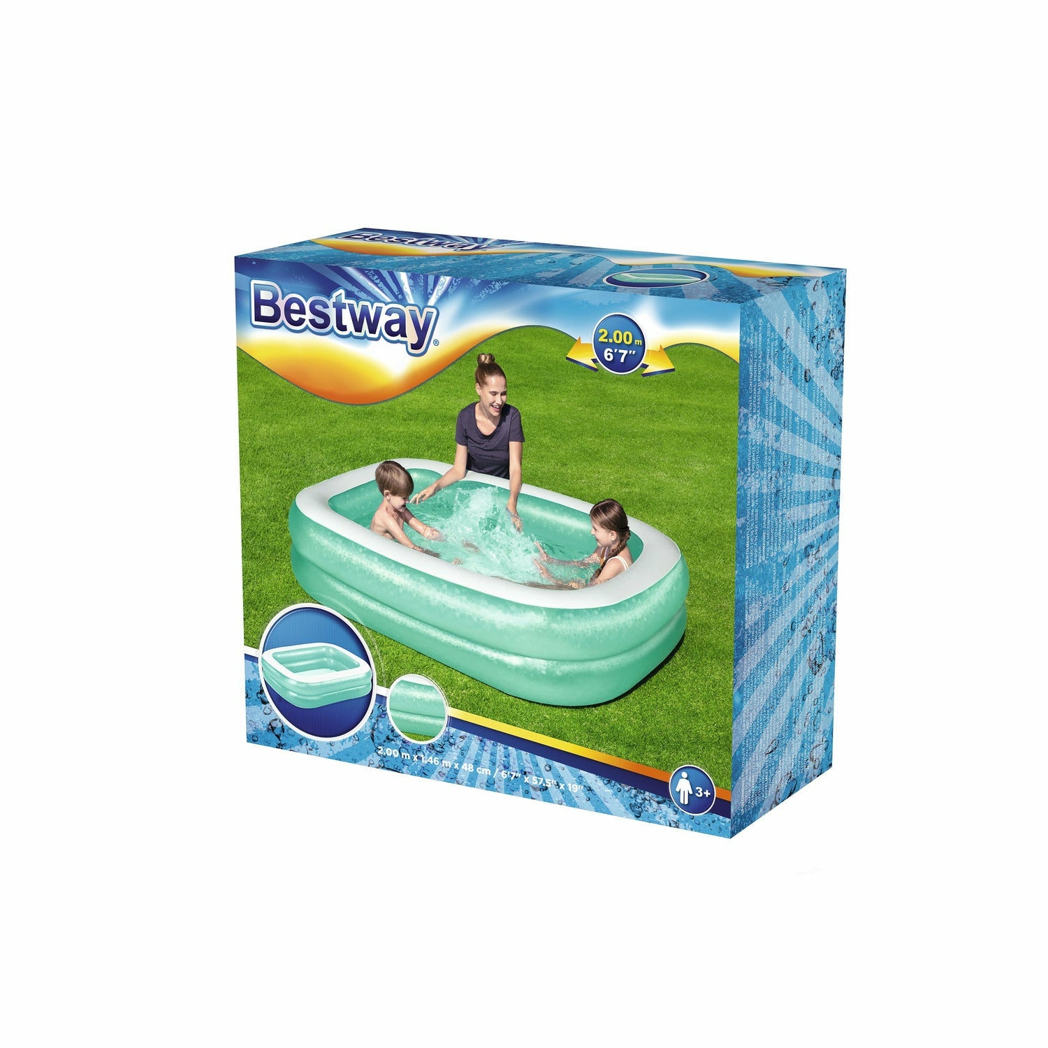 BESTWAY - Piscina Family gonfiabile rettangolare a 2 anelli - altezza 51x201x150 cm