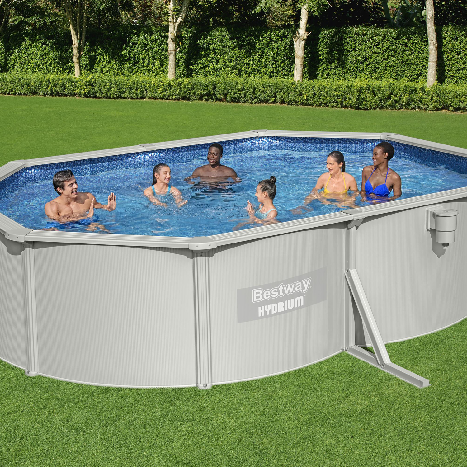 BESTWAY - Piscina fuori terra Ovale Hydrium colore grigio granito - altezza 122x500x366 cm