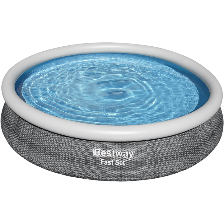 BESTWAY - Piscina fuori terra gonfiabile Fast Set con effetto rattan Grigio Ardesia - altezza 76cm diametro 366cm