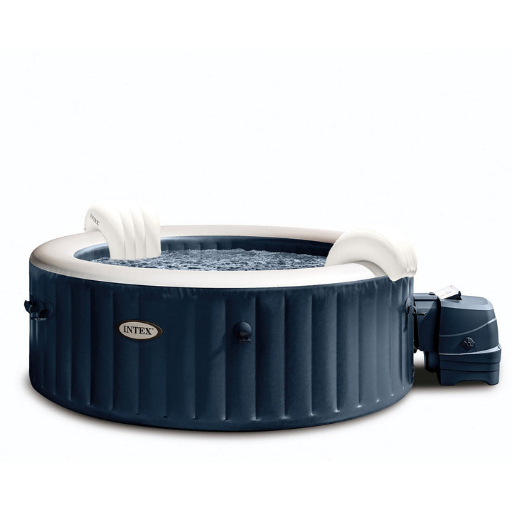 INTEX - PureSpa Bubble Glow Deluxe Idromassaggio Gonfiabile Rotonda da 4 posti Blu navy - altezza 71 cm diametro 196 cm