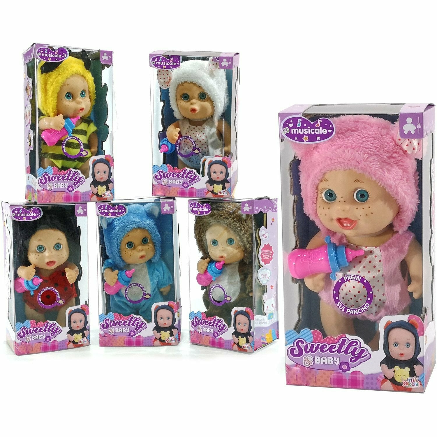 TU GIOCHI - Bambolotto Interattivo Sweetly Baby con 6 Suoni e Biberon