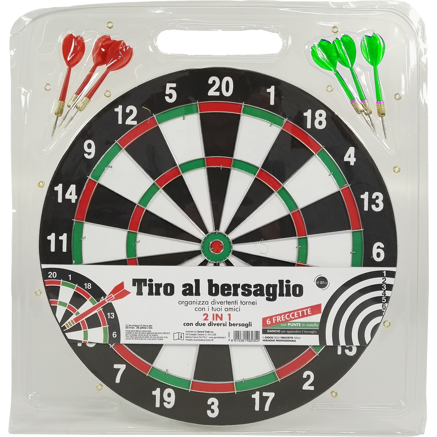 GT - Tiro al bersaglio 2 in 1 con 6 freccette e doppio tabellone diametro 35 cm