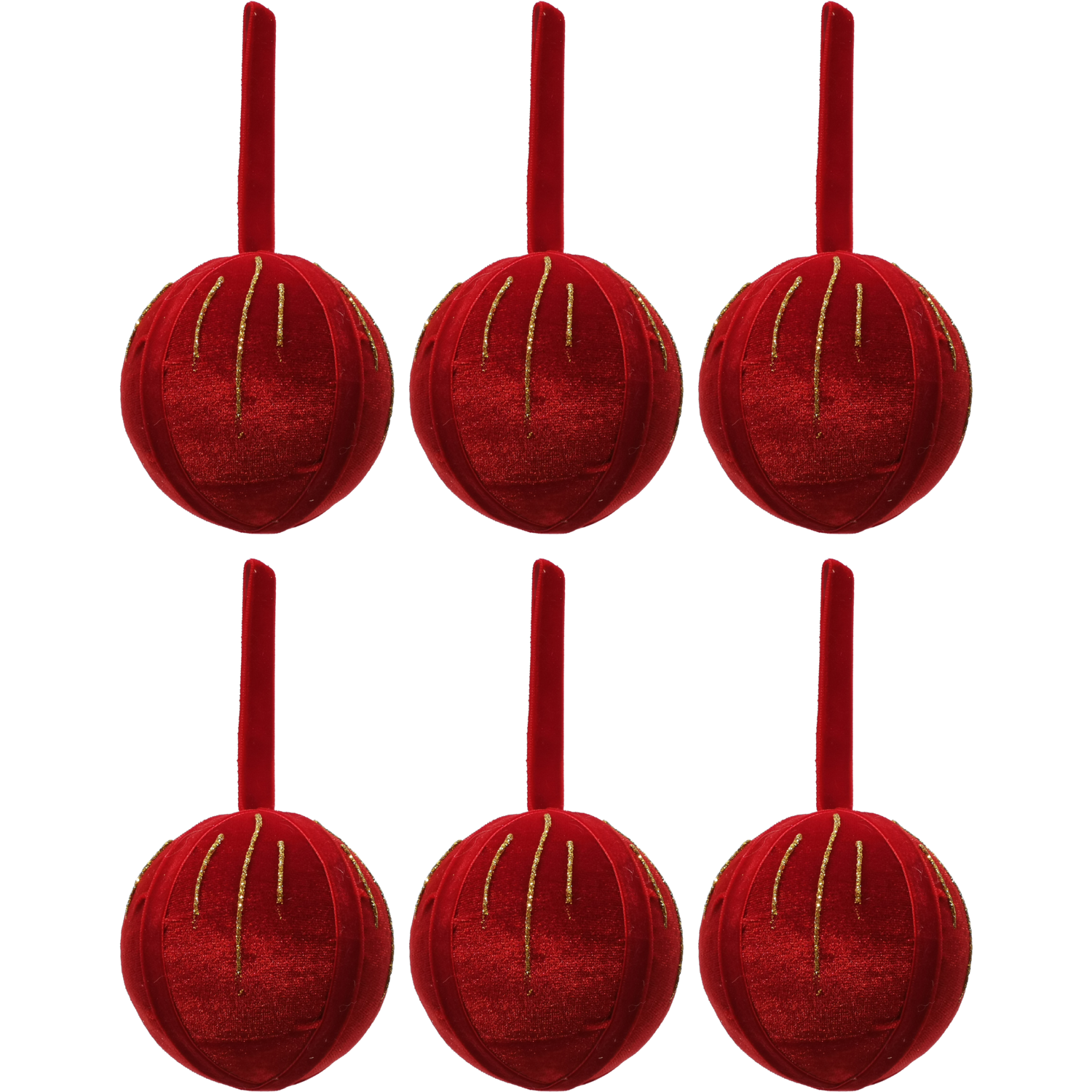 VESTIAMO CASA GRAN NATALE - Palle di Natale in velluto rosse diametro 8 cm - set 6 pezzi