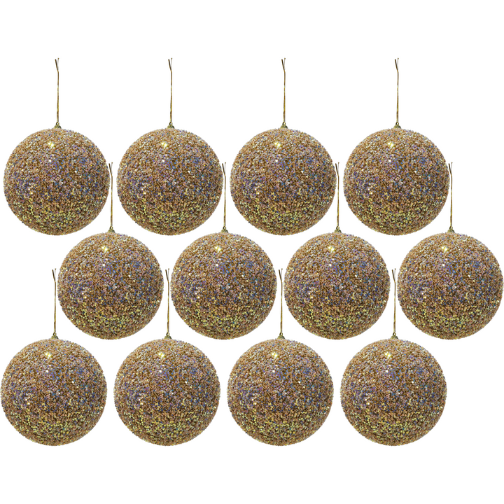 VESTIAMO CASA GRAN NATALE - Palle di Natale con glitter e paillettes Oro diametro 6 cm - set 12 pezzi