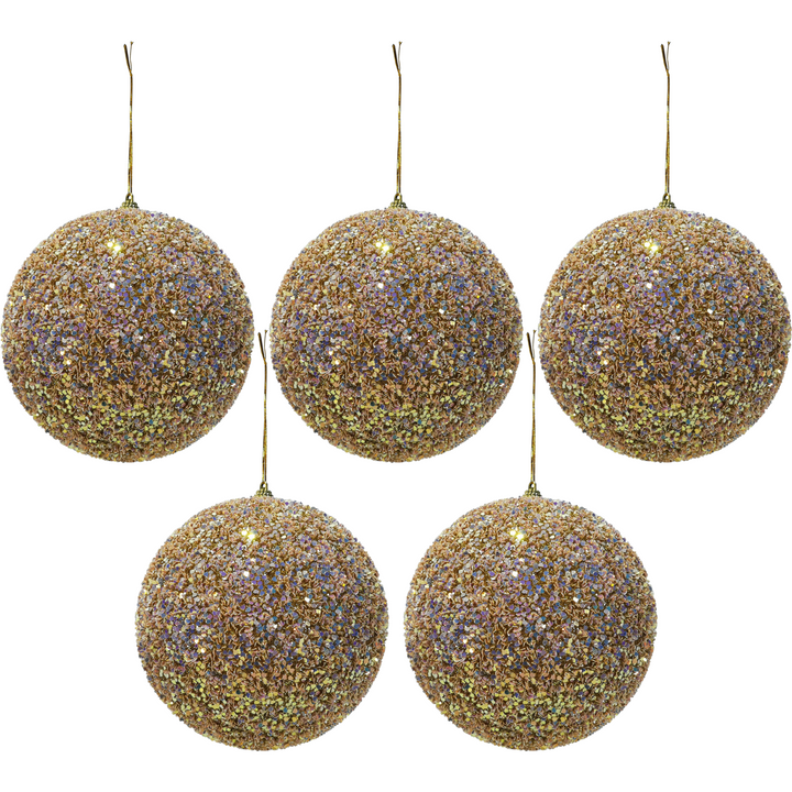 VESTIAMO CASA GRAN NATALE - Palle di Natale con glitter e paillettes Oro diametro 10 cm - set 5 pezzi