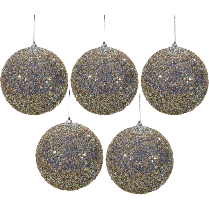 VESTIAMO CASA GRAN NATALE - Palle di Natale con glitter e paillettes Silver diametro 10 cm - set 5 pezzi