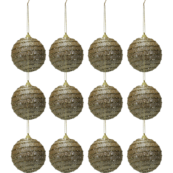 VESTIAMO CASA GRAN NATALE - Palle di Natale con glitter colore oro set 12 pezzi diametro 6 cm
