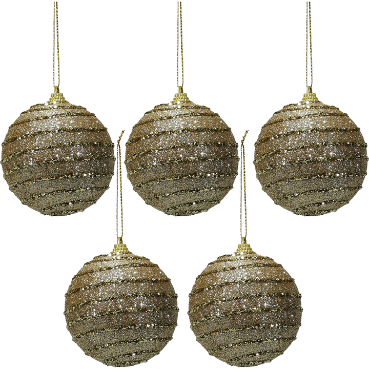 VESTIAMO CASA GRAN NATALE - Palle di Natale con glitter Oro diametro 10 cm - set 5 pezzi