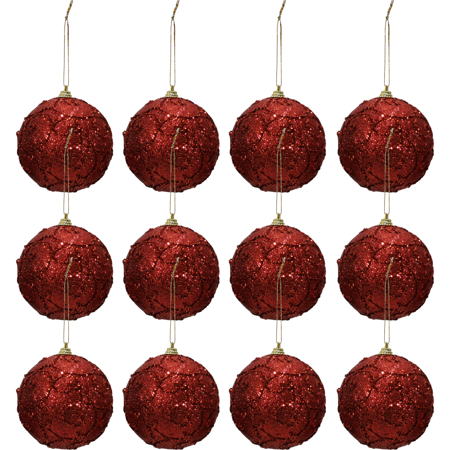 VESTIAMO CASA GRAN NATALE - Palle di Natale con glitter colore rosso set 12 pezzi diametro 6 cm