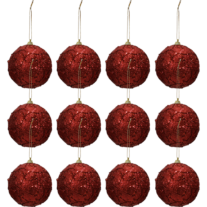 VESTIAMO CASA GRAN NATALE - Palle di Natale con glitter colore rosso set 12 pezzi diametro 6 cm