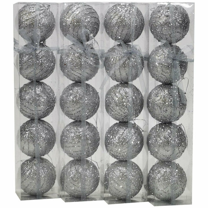 VESTIAMO CASA GRAN NATALE - Palle di Natale con glitter colore silver set 5 pezzi diametro 10 cm