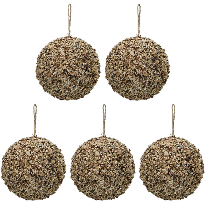 VESTIAMO CASA GRAN NATALE - Palle di Natale con corteccia colore oro set 5 pezzi diametro 10 cm