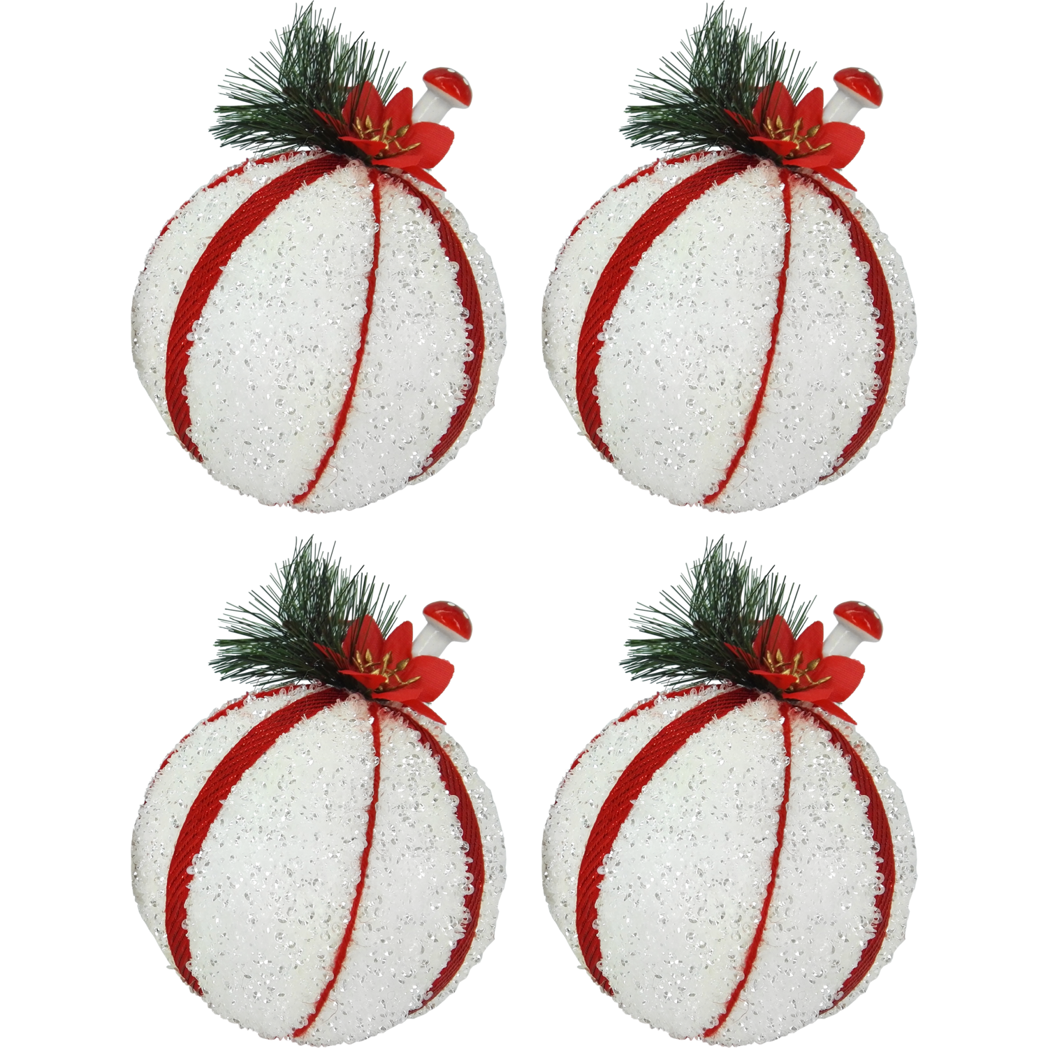 VESTIAMO CASA GRAN NATALE - Palle di Natale con bacche colore bianco e rosso diametro 10 cm - set 4 pezzi