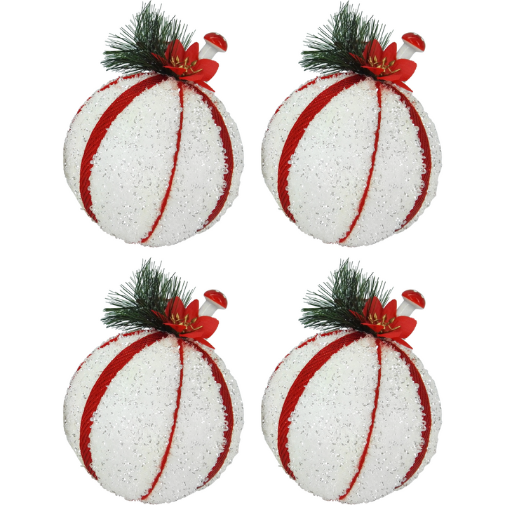 VESTIAMO CASA GRAN NATALE - Palle di Natale con bacche colore bianco e rosso diametro 10 cm - set 4 pezzi
