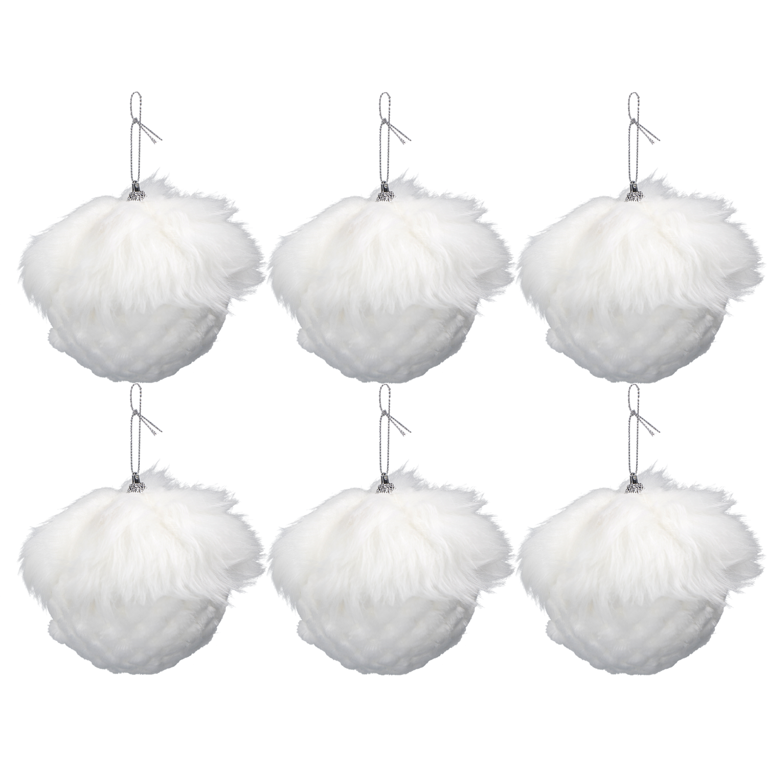 VESTIAMO CASA GRAN NATALE - Palle di Natale con pelliccia Bianche diametro 8 cm - set 6 pezzi