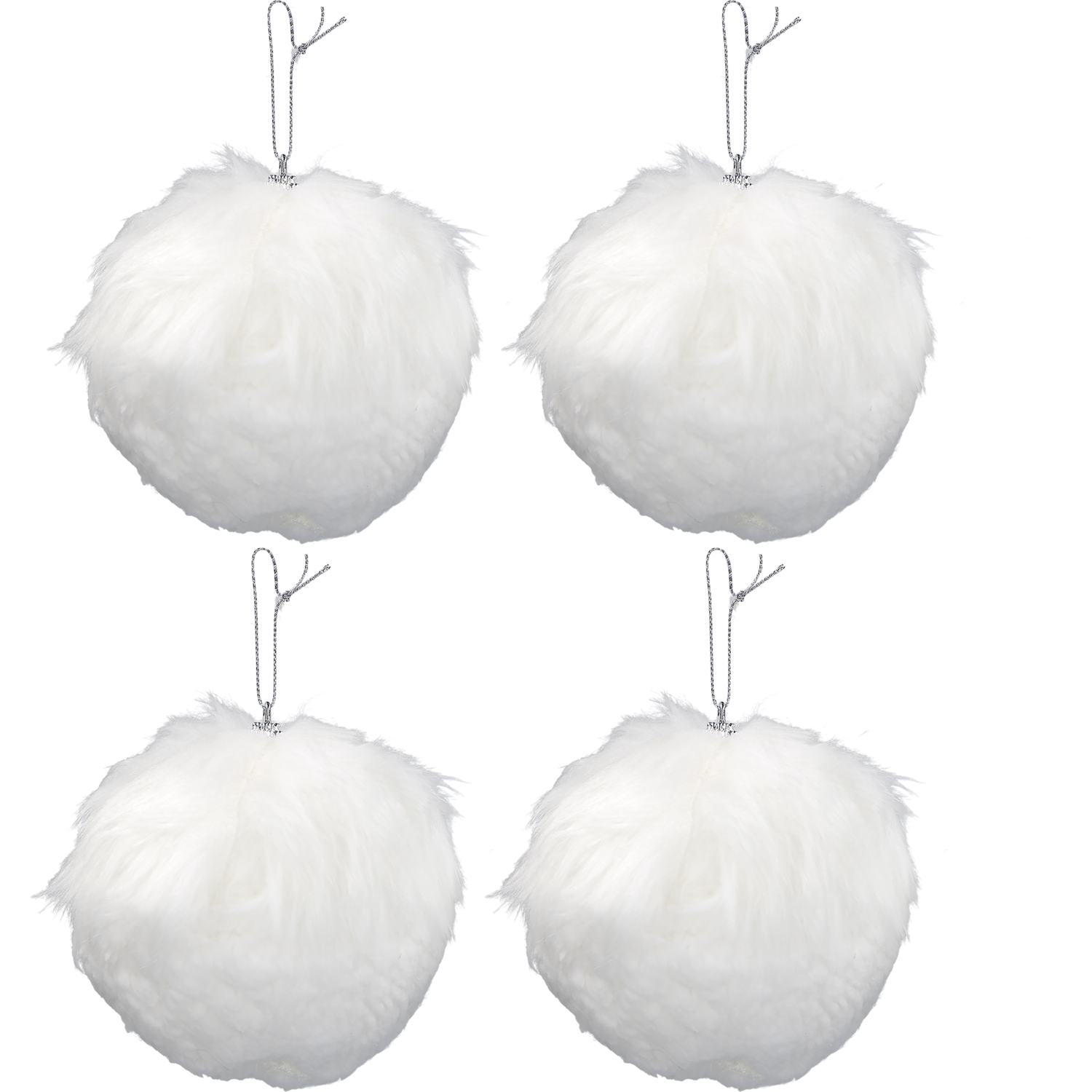 VESTIAMO CASA GRAN NATALE - Palle di Natale con pelliccia Bianche diametro 10 cm - set 4 pezzi