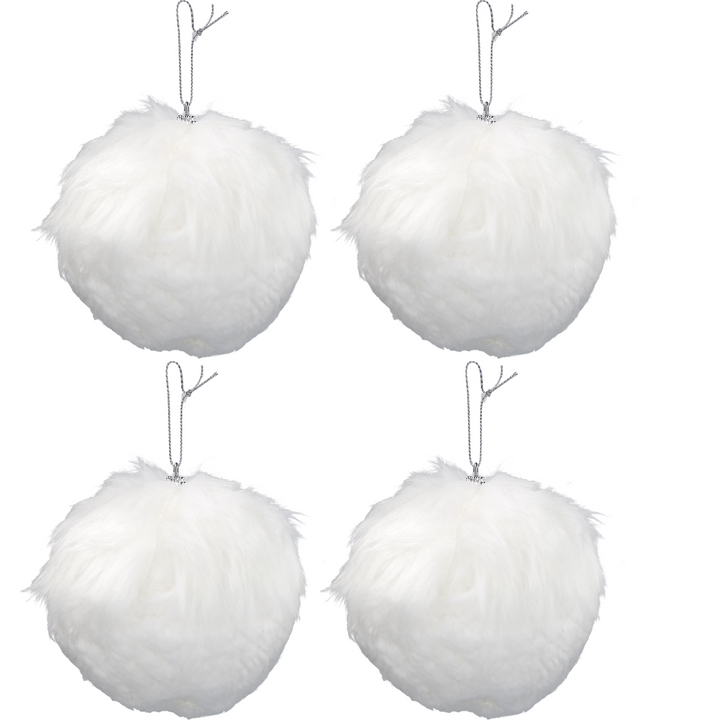 VESTIAMO CASA GRAN NATALE - Palle di Natale con pelliccia Bianche diametro 10 cm - set 4 pezzi