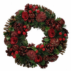 VESTIAMO CASA GRAN NATALE - Ghirlanda con pigne e bacche colore rosso diametro 30 cm - Decorazione natalizia