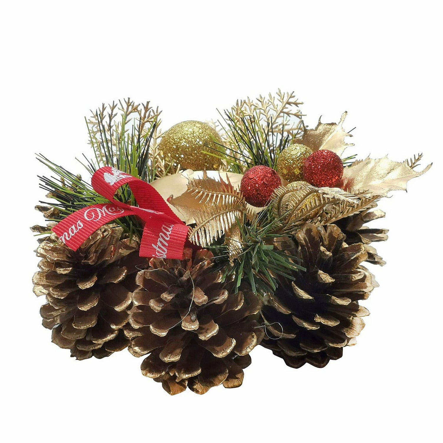 VESTIAMO CASA GRAN NATALE - Portacandela Natalizio con Pigne - h8,5 x diametro 14,5 cm