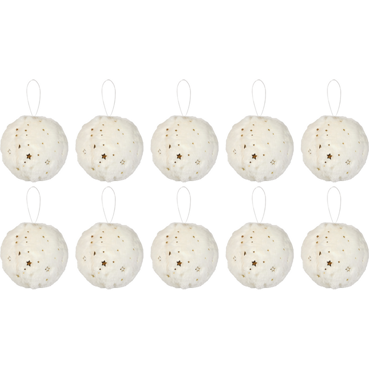 VESTIAMO CASA GRAN NATALE - Palle di Natale con pelo bianco e decoro oro diametro 6 cm - set 10 pezzi