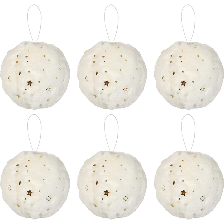 VESTIAMO CASA GRAN NATALE - Palle di Natale con pelo bianco e decoro oro diametro 8 cm - set 6 pezzi