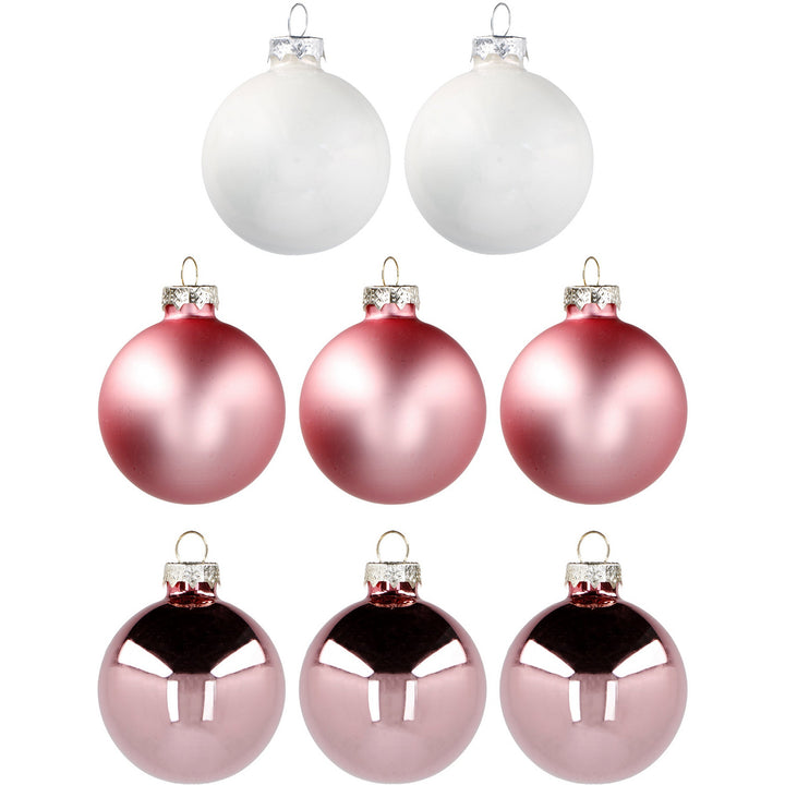 VESTIAMO CASA GRAN NATALE - Palle in vetro soffiato colore rosa - set 8 pezzi