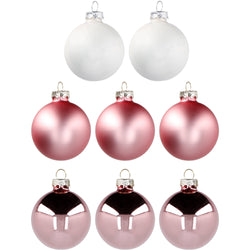 VESTIAMO CASA GRAN NATALE - Palle in vetro soffiato colore rosa - set 8 pezzi