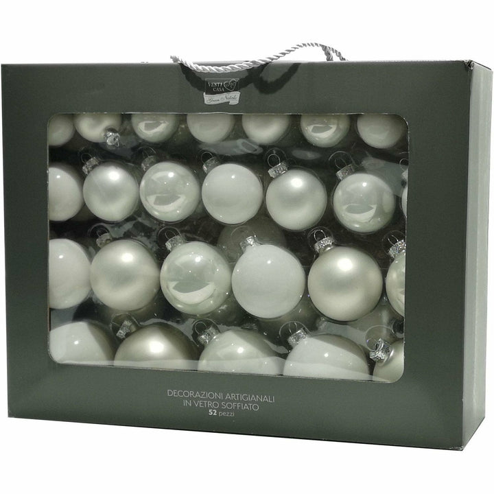 VESTIAMO CASA GRAN NATALE - Palle in vetro soffiato colore bianco - set 52 pezzi