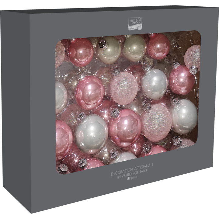 VESTIAMO CASA GRAN NATALE - Palle in vetro soffiato color rosa - set 52 pezzi
