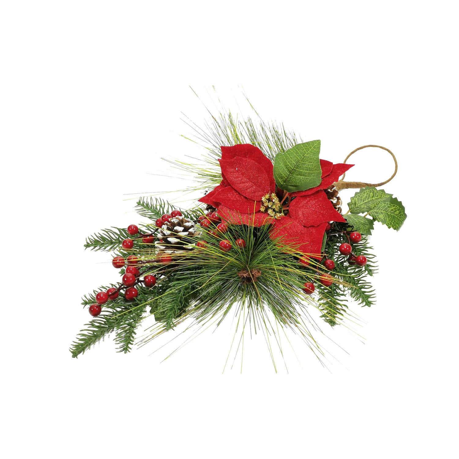 VESTIAMO CASA GRAN NATALE - Ramo Natalizio con Stella di Natale e Bacche 52 cm