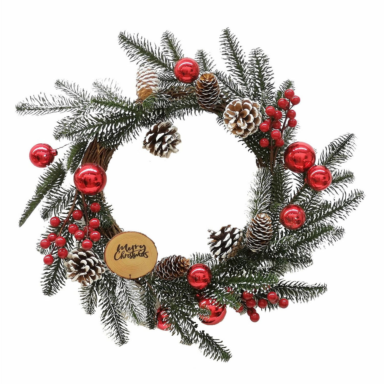 VESTIAMO CASA GRAN NATALE - Ghirlanda Natalizia con Pigne e Sfere Rosse diametro 50 cm