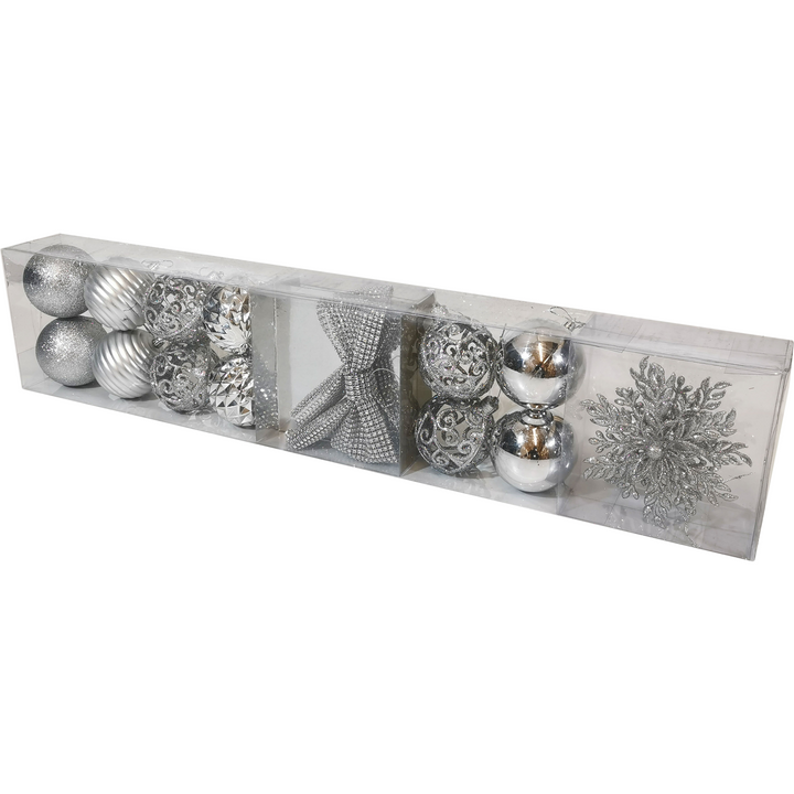 VESTIAMO CASA GRAN NATALE - Palle di Natale silver con decorazioni natalizie - set 16 pezzi