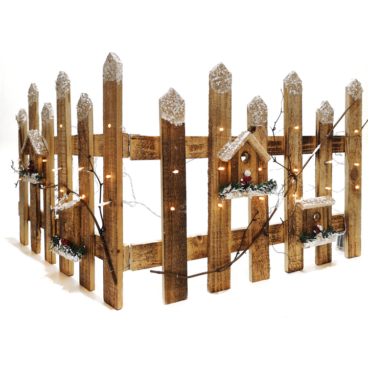 DICTROLUX - Staccionata in legno con 30 Led h35x98 cm - Decorazione natalizia