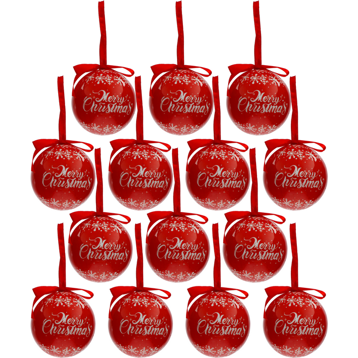 VESTIAMO CASA GRAN NATALE - Palle di Natale Rosse Merry christmas diametro 8 cm - set 14 pezzi