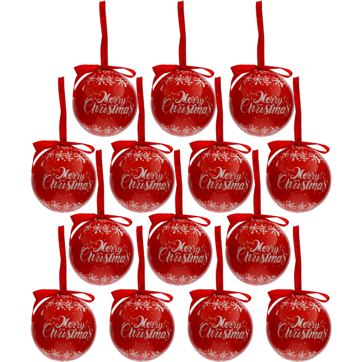 VESTIAMO CASA GRAN NATALE - Palle di Natale color rosso Merry christmas diametro 8 cm - set 14 pezzi