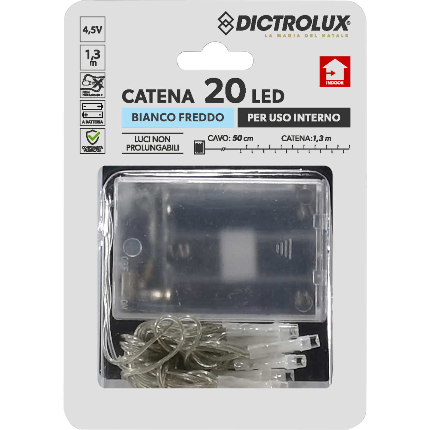 DICTROLUX - Catena Luminosa 20 LED Bianco Freddo 1,3 metri