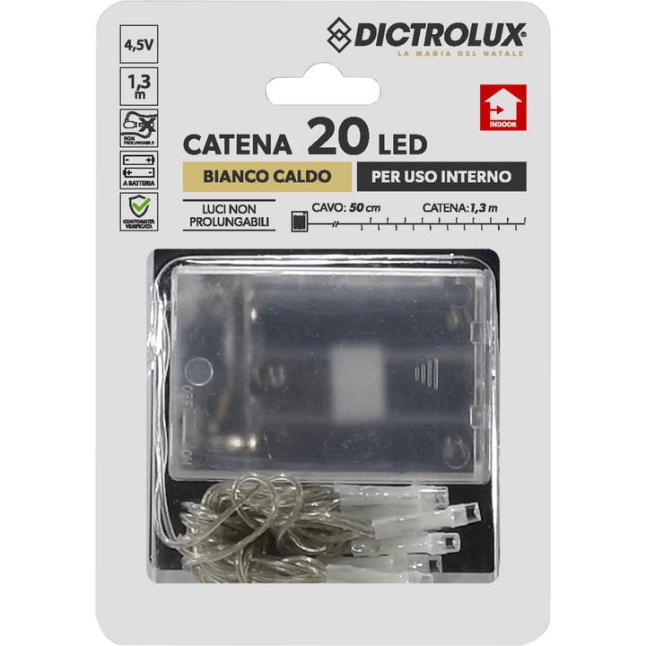 DICTROLUX - Catena luminosa 20 led bianco caldo - 1,3 metri – Shop On Line  Happy Casa Store