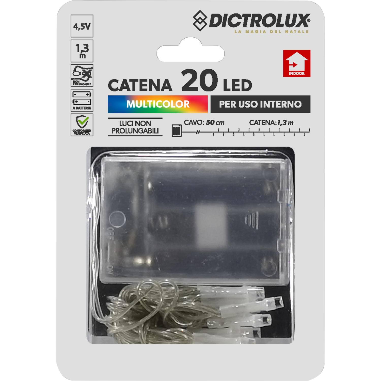 DICTROLUX - Catena Luminosa 20 LED Multicolor 1,3 metri