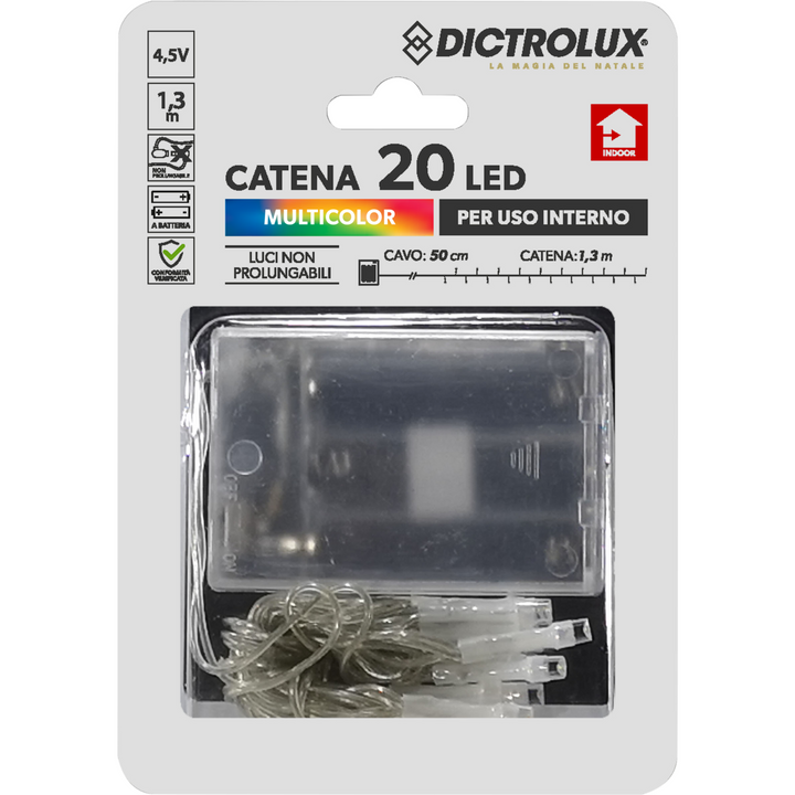 DICTROLUX - Catena Luminosa 20 led multicolor - 1,3 metri di luci