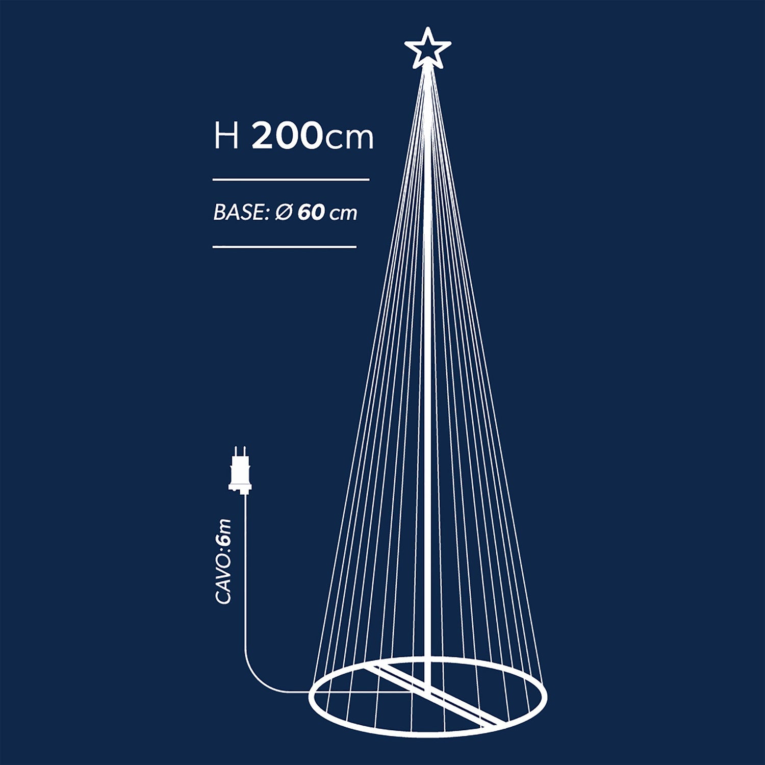 DICTROLUX - Albero di Natale Luminoso 274 Led Bianco Caldo - h200 cm diametro 60 cm