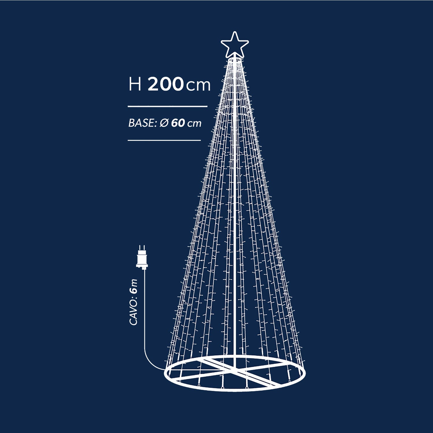 DICTROLUX - Albero di Natale Luminoso 276 Led Bianco Freddo - h200 cm diametro 60 cm