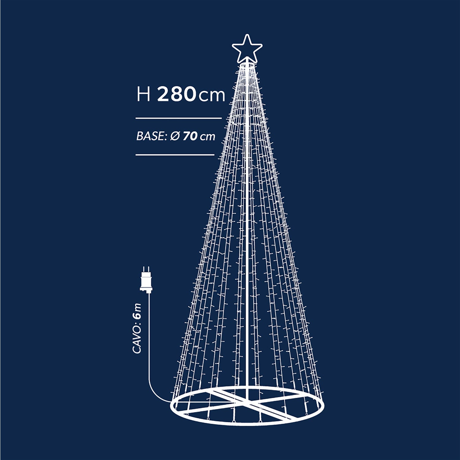 DICTROLUX - Albero di Natale Luminoso 500 Led Bianco Freddo - h280 cm diametro 70 cm