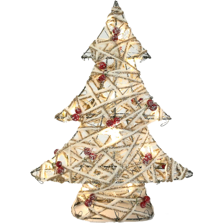 DICTROLUX - Albero innevato con bacche h37cm - Decorazione natalizia luminosa