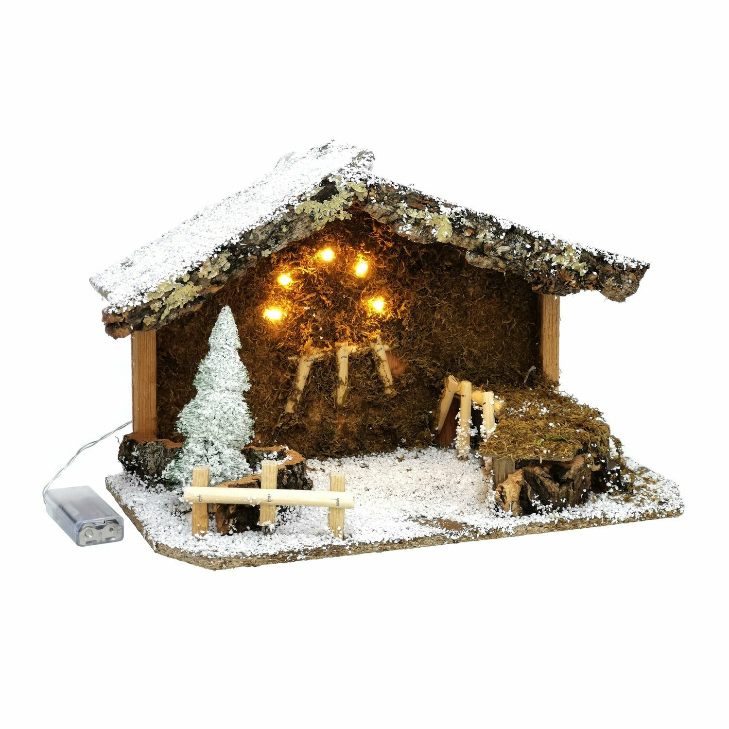 VESTIAMO CASA GRAN NATALE - Capanna Presepe Innevata con Luce LED Bianco Caldo h25,5 cm